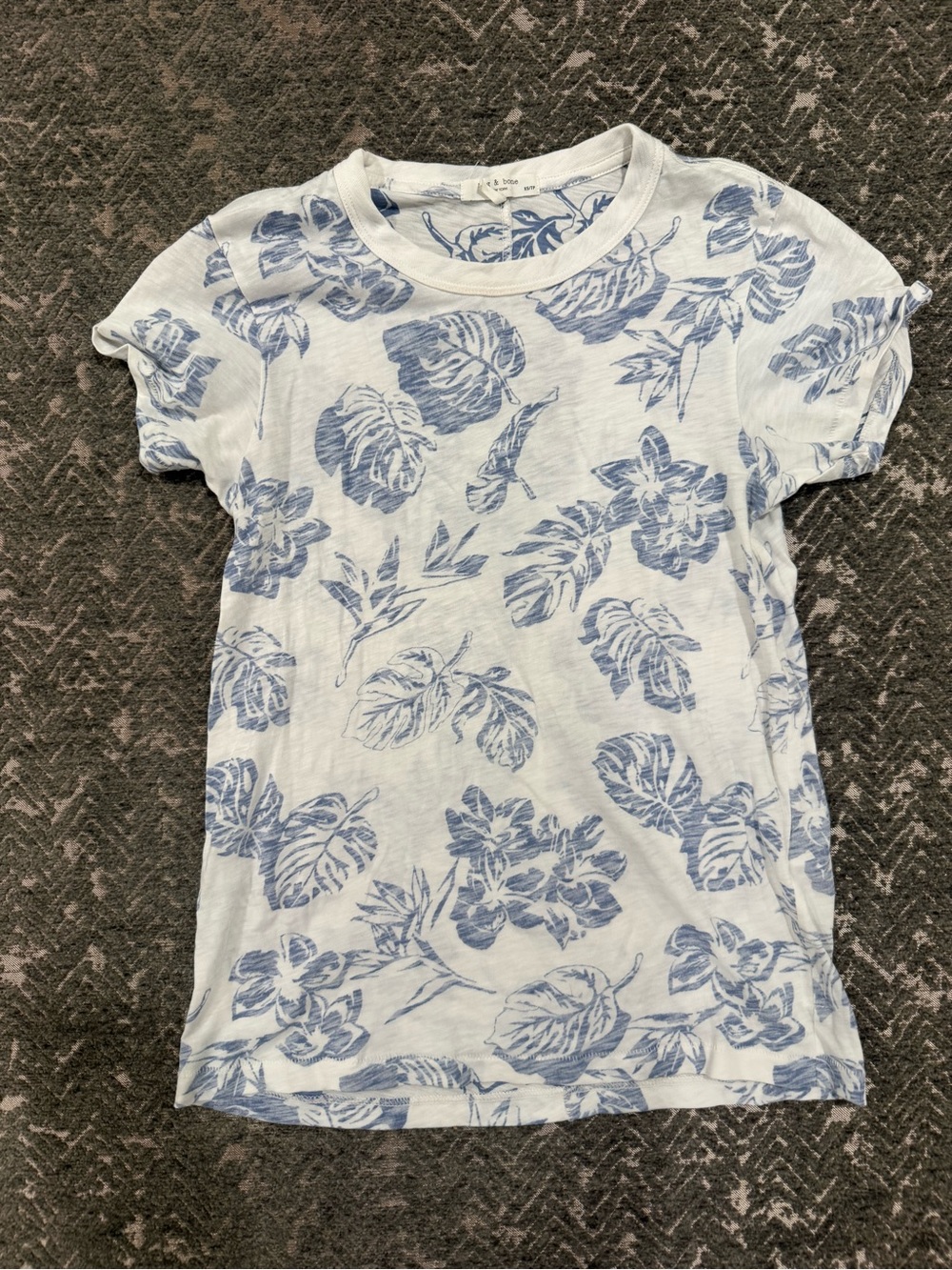 Rag & Bone Blue White Tropical Floral Print T-Shirt Size XS